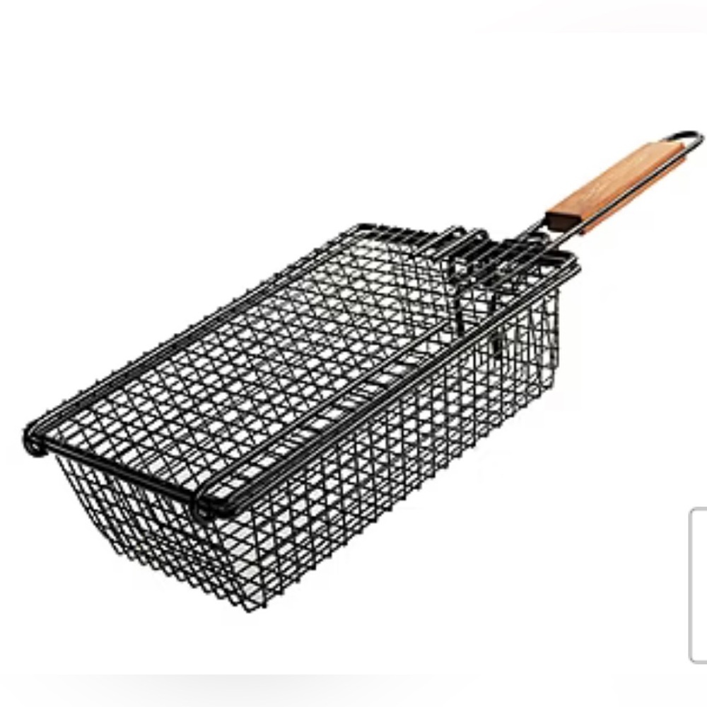 Charcoal Companion stainless steel Wire Mesh Grill Basket with Wooden Handle